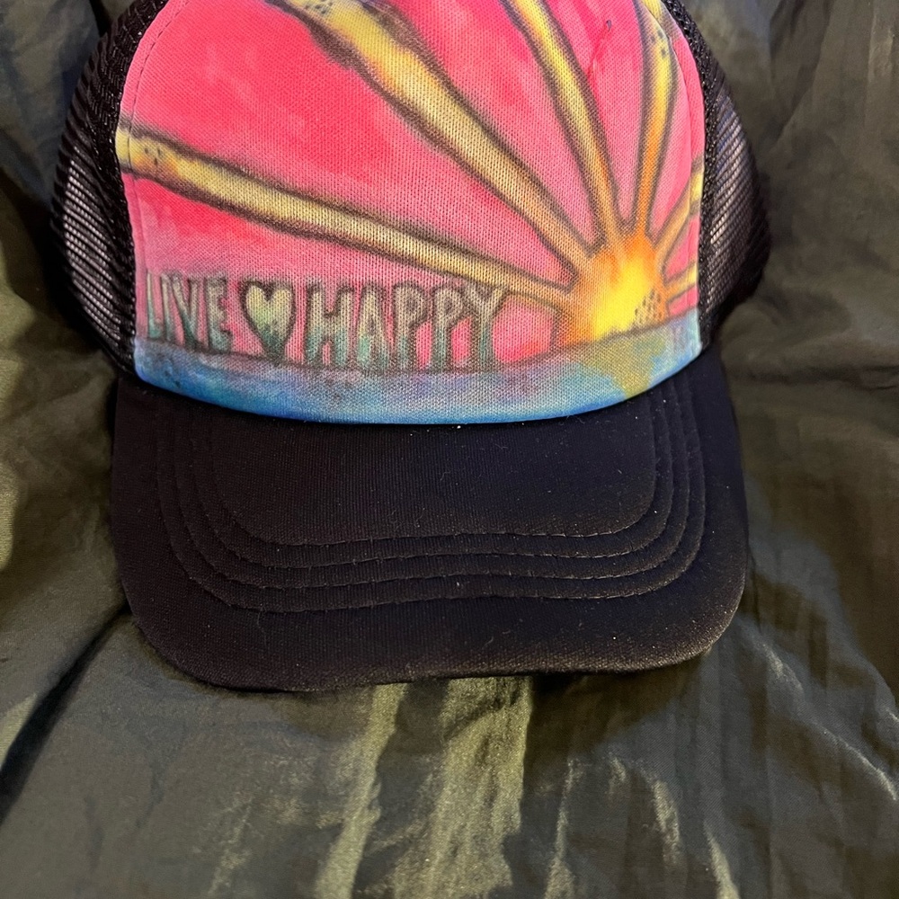 Hand Painted Pink and Yellow Trucker Hat with Fun Sunbeam Design